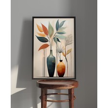 Rosa Art Tablo | Ahşap Çerçeveli Tablo | Çerçeveli Poster |vazo ve Bitki Temalı Tablo, Yaprak Temalı Tablo