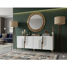 Yumedi Design KA1804BG - Dünya Konsol, Tv Sehpası, Çok Amaçlı Dolap ve Kahve Köşesi 180CM Beyaz-Gold