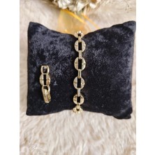 Tuel Gold Detaylı Çelik Zirkon Taşlı Kalın Bileklik