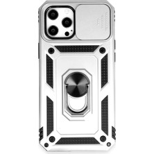 Iphone 12 Kılıf Pars Lens Yüzüklü Silikon - Gümüş