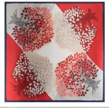 TrendyChic Kırmızı Ağaç Desenli Kadın Şal Fular Aksesuar