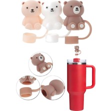 3 Adet 10MM Silikon Pipet Kapağı – Ayıcık Figürlü Toz Geçirmez Tıpa Seti –   Uyumlu Bardak Aksesuarı