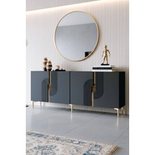Yumedi Design KA1804AG - Dünya Konsol, Tv Sehpası, Çok Amaçlı Dolap ve Kahve Köşesi 180CM Antrasit-Gold