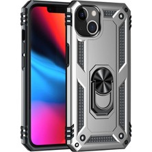 Iphone 14 Kılıf Sofya Yüzüklü Silikon Kapak - Gümüş