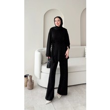 RFK Butik Kadın Beli Tünelli Taş Detaylı Pantolonlu Ikili Takım - Lacivert