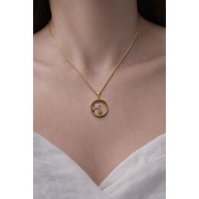 Huma Butik Takı Aksesuar Nazar ve Yıldız Detaylı Gold Yuvarlak Çelik Kolye