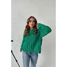 Ayshan Oversize Polo Yaka Desenli Triko Kazak