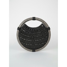 Ayshan Desenli Işlemeli Yuvarlak Siyah El Yapımı Kadın Çanta