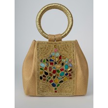 Ayshan Desenli Işlemeli Altın El Yapımı Kadın Çanta