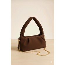 Ayshan Kahverengi Süet Zincir Detaylı Düğümlü El ve Omuz Çantası