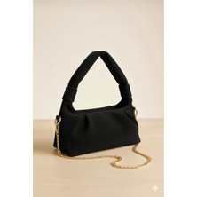 Ayshan Siyah Süet Zincir Detaylı Düğümlü El ve Omuz Çantası