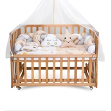 Jasmin Beşik Uyku Seti Kahve Yıldızlı Örgülü 7 Parça + Cibinlik ve Aparatı Hediye