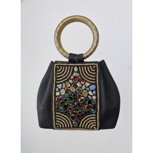 Ayshan Desenli Işlemeli Siyah El Yapımı Kadın Çanta