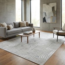 Carpettex Açık Gri Modern Geometrik Desenli Dijital Baskılı Kaymaz Tabanlı Yıkanabilir Antibakteriyel Halı