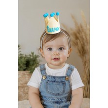 Niksy Design Two Mavi Ponponlu Mini Doğum Günü Tacı - 2 Yaş Erkek Bebek Parti Şapkası