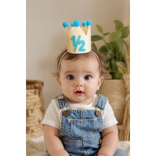 Niksy Design 1/2 6 Aylık Mavi Ponponlu Mini Doğum Günü Tacı - Yarım Yaş Erkek Bebek Parti Şapkası