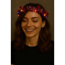 Vexor Kalp Püsküllü Gece Parıltısı 3 Modlu Led&amp;#39;li Işıklı Taç Kırmızı Renk