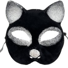 Vexor Siyah Renk Gümüş Simli Süet Kaplama Kedi Maskesi 18X14 cm