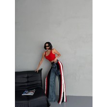 Ayshan Eşofman Yan Şeritli Yüksek Bel Flare Kot Pantolon