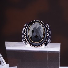 Yıldırım Siyah Faset Taşlı Bakır Ton Çerçeveli 925 Ayar Gümüş Erkek Yüzük