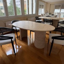 Adomar Marble Doğal Traverten Oval Yemek Masası