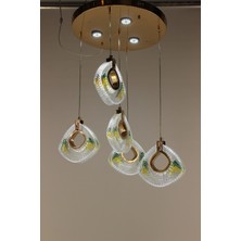 GN Gen Aydınlatma Şık Geometrik Figürlü Kristalize 5li Gold 3 Renk Ledli Modern Avize