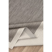 Badelya Home 6634 Krem Gri Bordür Çerçeveli Sisal Leke Tutmaz Kolay Temizlenen Kaymaz Pamuk Dokuma Taban Halı