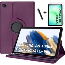 M.TK Moveteck Samsung Galaxy Tab A11+ Plus/ A9 + Plus 11 Inç Kılıf 360 Derece Dönebilen Kapaklı Tablet Kılıfı + Ekran Koruyucu Cam Set
