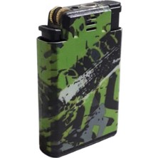 Koko Kamuflajlı Metalik Çift Taraflı Gazlı Çakmak | Pürmüz + Normal Alev | Yeniden Doldurulabilir (Yeşil)