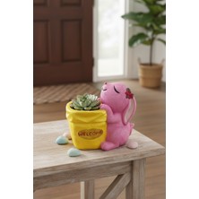 Çiçekli Atölye Tavşan Şekilli Saksı ve Kalemlik Boyalı Model