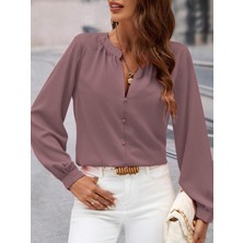 Livizmir Moda Kadın Uzun Kollu Önden Düğmeli Hakim Yaka Ithal Krep Bluz