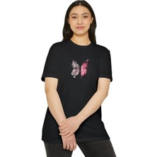 Mzp Kartan Unisex Kadın Bisiklet Yaka Baskılı T-Shirt - Siyah