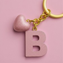 Scultore Kişiye Özel Epoksi B Harfli Anahtarlık - Kalp Detaylı El Yapımı Çanta ve Araba Anahtarlığı