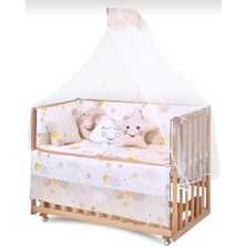 Jasmin Bebe Beşik Uyku Seti Kahve Yıldızlı 10 Parça + Cibinlik ve Aparatı Hediye