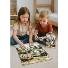 Ahşap Kutulu 70 Parça Çocuk Puzzle – Iş Makineleri Desenli, 32X42 cm
