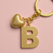 Scultore Kişiye Özel Epoksi B Harfli Anahtarlık - Kalp Detaylı El Yapımı Çanta ve Araba Anahtarlığı