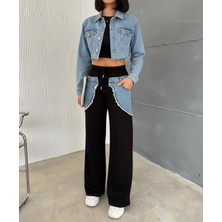 Ayshan Eşofman Yan Şeritl Yüksek Bel Flare Kot Pantolon