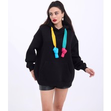 Ayshan Siyah Kanguru Cepli Renkli Şeritli Sweat