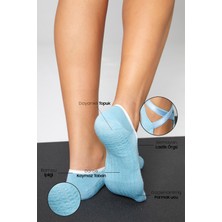 Bamboo Star Bambu Kadın Mavi Kaydırmaz Taban Silikon Baskı Pilates Yoga Fitness Dans Aktivite Babet Çorabı