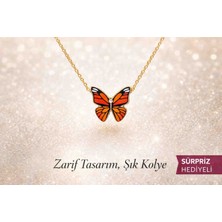 Zarif Tasarım Renkli Kelebek Figürlü Altın Renk Kolye – Sürpriz Hediyeli