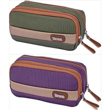 Brons Kalemlik Kalem Çantası Çift Kat Lacos Şerit BR-3134