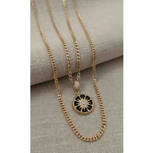 Xuping Jewelry Çoklu Kolye – Pusula Figürlü Iki Katmanlı Altın Renk Kolye