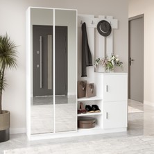 L'occi Concept Wood Aynalı Askılı Kapaklı Vestiyer Portmanto Ayakkabılık Beyaz