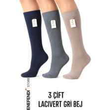 NF ND ENEFENDİ Anne Çorabı 3çift Dizaltı Kalın Sıcak Likralı Esnek Yünlü Rahat Uzun Çorap 36-40 Lacivert Gri Bej