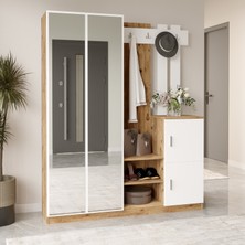 L'occi Concept Wood  Aynalı Askılı Kapaklı Vestiyer Portmanto Ayakkabılık Çam-Beyaz