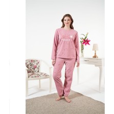 Estiva Önden Düğmeli Puantiyeli Fitilli Polar Bayan Pijama Takım