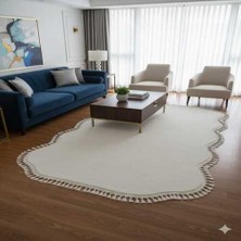 Altun Carpet Modern Ponpon Saçaklı Pelüş Halı Kaymaz Taban