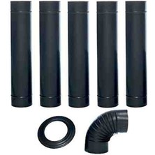 Soba Borusu Set Mat Siyah Topuz Marka 5 Adet 70 Lik Boru 1 Adet Dirsek 1 Adet Ayna