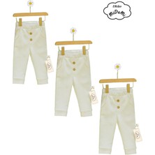 L'atelier Midumi Bebek, Unisex, Ekru, Cepli, %100 Pamuk Düğme Detaylı, 3'lü Pantolon Seti