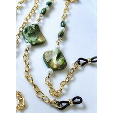 Thinblack BAYAN GÖZLÜK ZİNCİRİ  YEŞİL SEDEF DOĞAL TAŞLI -ALTIN KAPLAMA ZİNCİRLİ-THİNBLACK